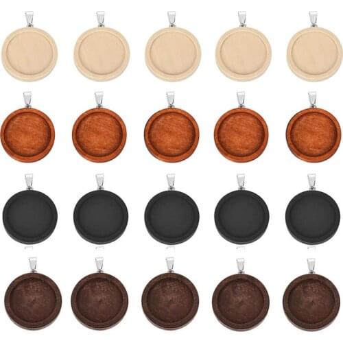 10pcs 25mm 30mm Wood Cabochon Base Setting Trays Bezel Blank Stainless Steel Hook wooden Pendant Charms DIY for Jewelry Making