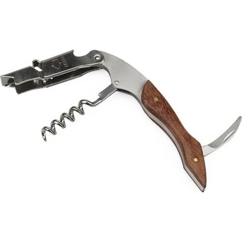 Wooden Knife Corkscrew Multi-function Easy To Hold Ergonomic Fold Stainless Red Wine Beer Corkscrew Gift With Olive Wood Handle