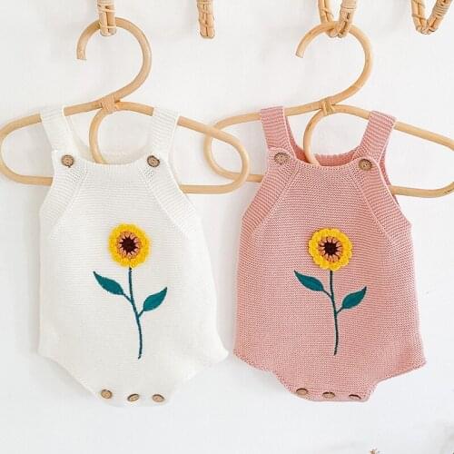 Baby Boys Girls Sunflower Rompers Baby Clothes 2020 Spring Autumn Knit Rompers Infant Boys Girls Vest Triangle Rompers