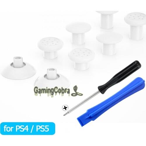White Interchangeable Thumbstick for PS4 Slim Pro PS5 Controller with 3 Height Domed and Concave Grips Adjustable Joystick