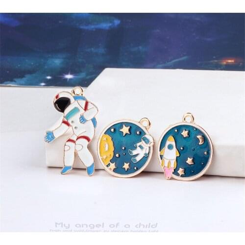 Gold Tone Plated Oil Drop Alloy Pendant Charms 30PCs 10PCs Enamel Spaceman Round Rocket Charms Fit Earring Necklace Bracelet DIY