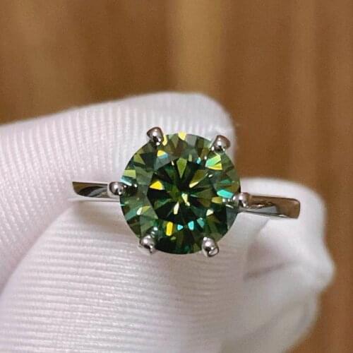 Green color 3CT 9MM Real Moissanite Ring lab Diamonds Rings Adjustable Resizable Gemstones ring 925 Sterling Silver for Women