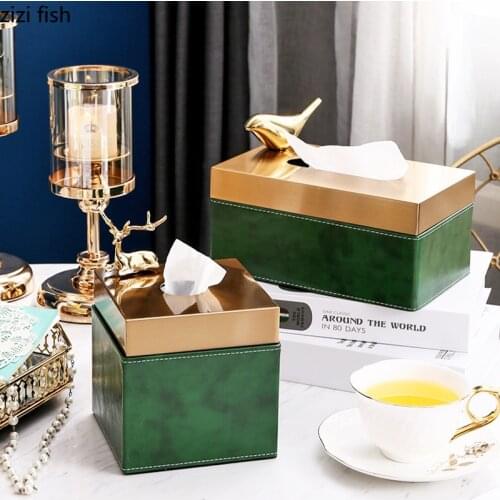 Leather Tissue Box Golden Animal Decorative Paper Towel Case Rectangle Metal Removable Tissue Boxes Home Decoration Accessories