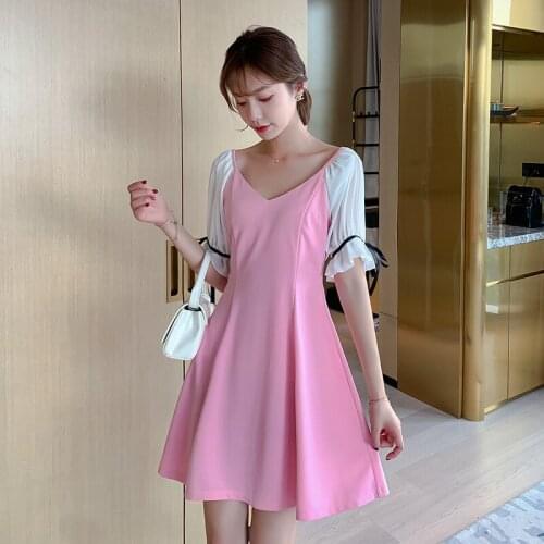 Summer 2020 Short Sleeve Mini Dress Slim Women Clothes Pink Short Dress Fashion High Waist Ladies Blue Shirt Dresses Vestidos