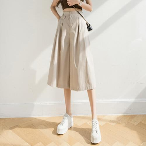 Limiguyue Summer New Style Korean Loose Cropped Trousers Pocket Button High Waist Wide-Leg Pants Women Casual Pants Skirt K2047