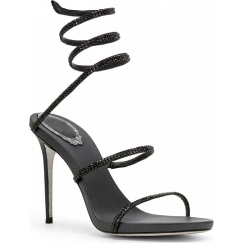 LMCAVASUN Rhinestones Woman Sandals serpentine leggings Women party Shoes Roman High heels Sandals sexy Crystal feminino shoes