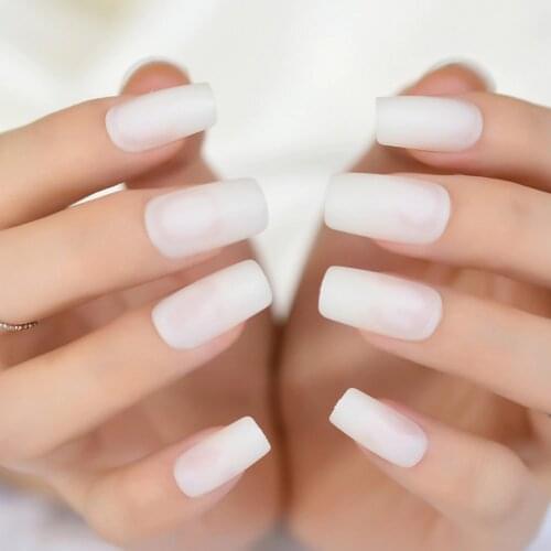 Fashion Flat Milk-White Artificial Nails Long Nail Art Tips for Lady Daily Wear Pre-designed Nail Easy Use Salon Product 266M