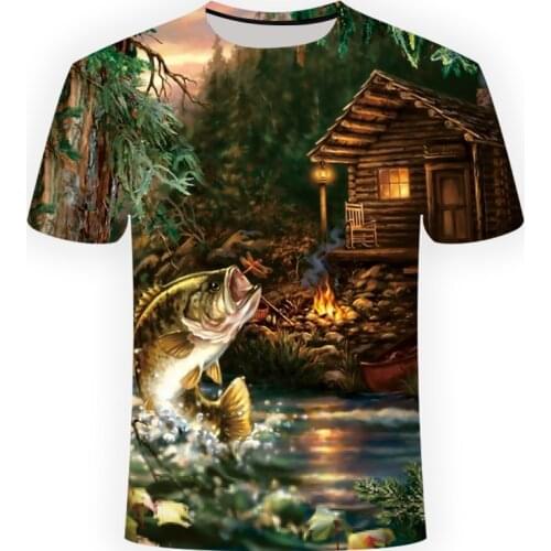 Summer The 2021 Fish Outdoor T-Shirt Men 3D Cool Print Fishing Men Short Tops 0collar Casual Men Fishing T-shirt men clothing
