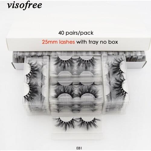 Visofree 40 pairs/pack 3D Mink Lashes With Tray No Box 25mm Lashes Full Strip Lashes Mink False Eyelashes Makeup Eye Lashes E81