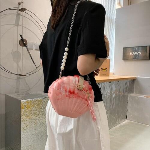 New Acrylic Shell bag 2021 Fashion High quality PVC Womens Designer Handbag Pearl Strap Shoulder Messenger Clutch Bag