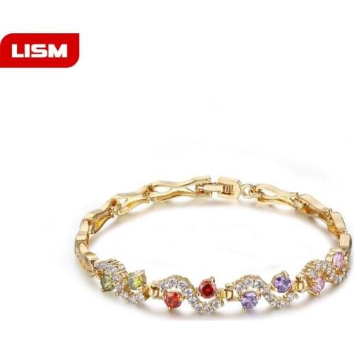 New Autumn Colorful Style Gold Rainbow Zirconia Bracelet & bangle Womens Wave Bracelet Luxury chain Bracelet Jewelry