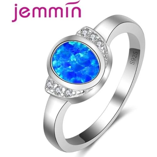 Wholesale Retail Round Blue Fire Opal Ring 925 Sterling Silver Rings For Women Fashion Fine Jewelry