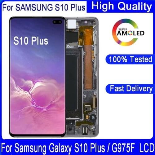 Original 6.4" AMOLED LCD For SAMSUNG GALAXY S10 PLUS SM-G9750 G975F With Frame LCD Touch Screen Display Assembly Replacement
