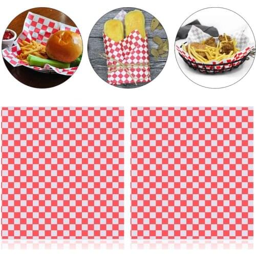 OUNONA 100 Sheets Checkered Deli Basket Liner Checkered Food Wrapping Papers Grease-Resistant Sandwich Wrap Prevents Food Stains