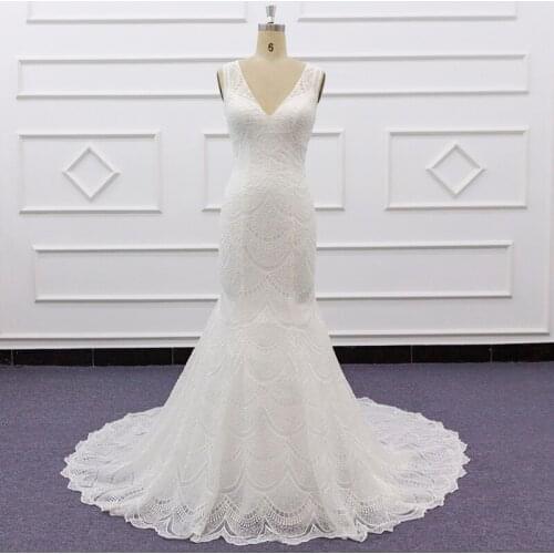 Molanda Hung High Quality Custom Made Bride Dress V-Neck Mermaid Illusion Appliques Draped Squined Zipper Global Shipping SJ229