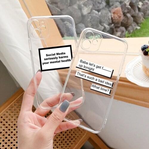 Funny Letters Transparent Fitted Case For iPhone 12 11 Pro XR X XS MAX SE 2020 7 8 6Plus Quotes Soft Silicone Phone Cover Coque