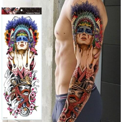 REALISTIC TEMPORARY TATTOO FLOWER FULL ARM, INDIAN, TRIBAL, TOTEM, BLACK, MENS, WOMENS