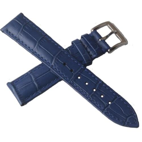 Watchband Leather Strap Blue cowhide leather silver clasp 18mm 20mm 22mm genuine Watchbands for quartz wrist watches men women