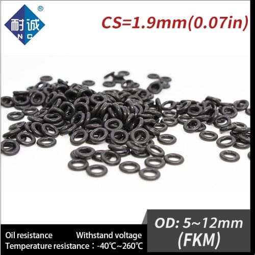 5PC/lot Rubber Ring Black FKM O ring Seals Thickness 1.9mm OD5/6/7/8/9/10/11/12mm Rubber O-Rings Fuel Washer