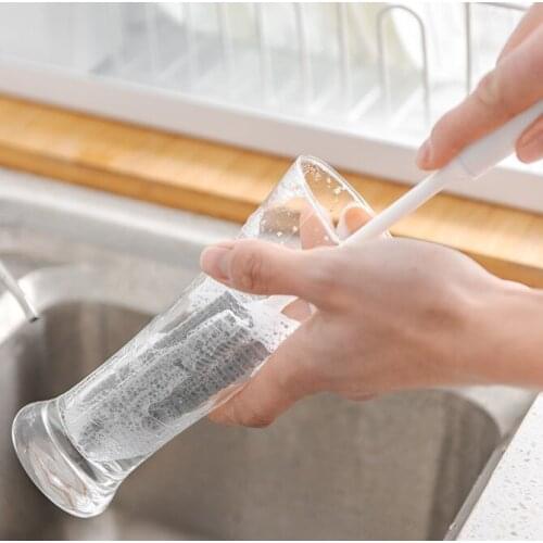 Glass Cleaning Brush Wash Cup Household Sponge Brush Gray White Kitchen Supplies Reuse Long Handle For 1Pcs Silicone/PP