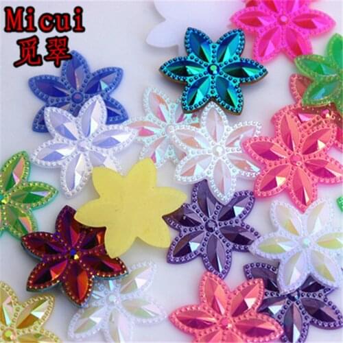 Micui 50pcs 23.6mm AB color Horse eye flower Acrylic rhinestone Flat back Art Supply Decoration Charm Craft DIY no hole ZZ113