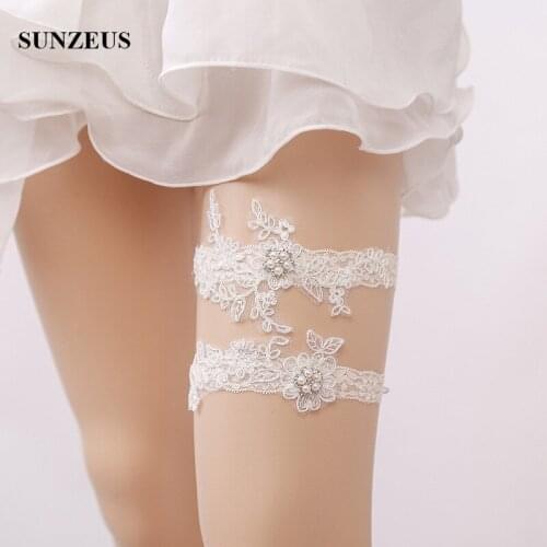 Bridal Gloves Sexy 2 Piece Lace Bridal Garter With Appliques Beads Wedding Garter Ivory Leg Garter FI033