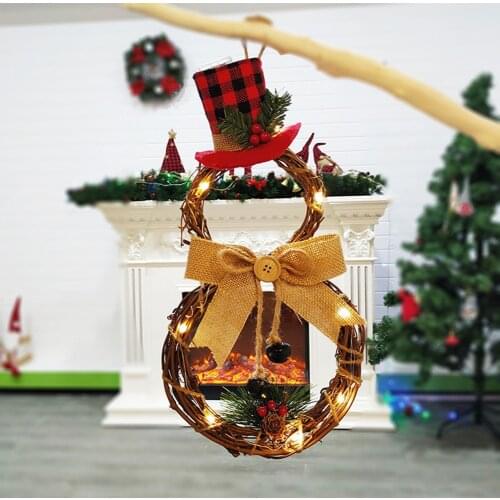 LED Home Party Christmas Wreath Wood Snowman Decoration Garland Xmas Shopping Mall Festival Flower Ring Ornament
