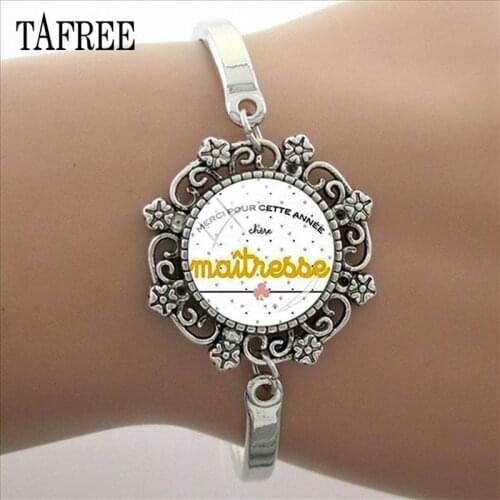 TAFREE 2018 Teachers Gifts Handmade Glass Cabochon Merci Maitresse Lace Bracelet Fashion Bangles For Teachers Day Jewelry CT280