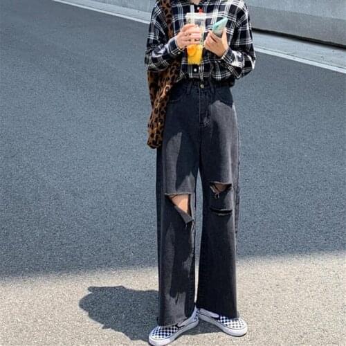 Woman Jeans Ripped High Waist Clothes Wide Leg Denim Clothing Streetwear Vintage Quality 2020 Fashion Harajuku Straight Pants