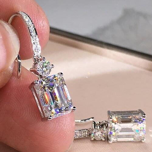 10K Au417 Gold Women Stud Drop Hoop Earrings Moissanite Diamonds Rectangle Emerald Wedding Party Engagement Anniversary Trendy