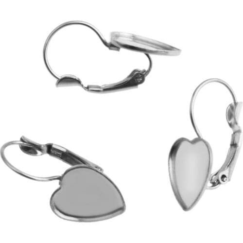 10pcs ( No Fade ) 12mm Stainless Steel Heart French Lever Back Earrings Blank/Base,Fit 12mm Heart Glass Cabochons,Buttons