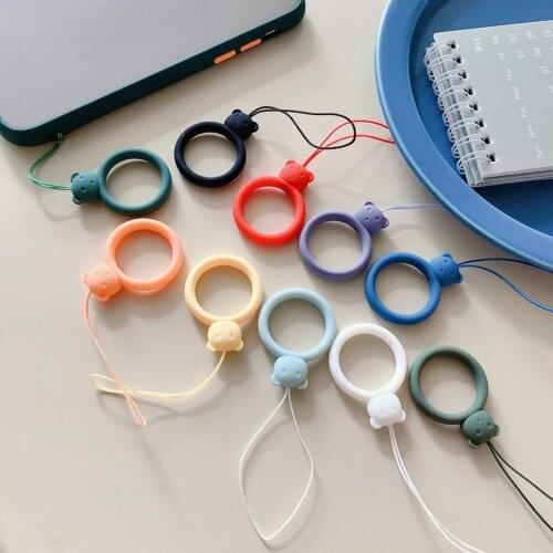 2Pcs Universal Cartoon Bear Shape Silicone Phone U Disk Finger Ring Lanyard