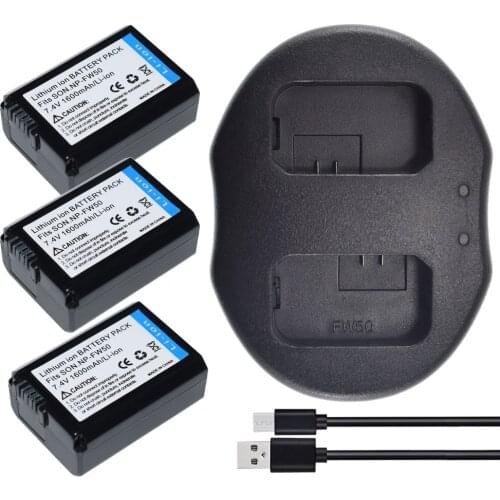 3x NP-FW50 battery For Sony A5000 A5100 A7R NEX 6 7 5TL 5N 3Nl + DUAL USB Charger