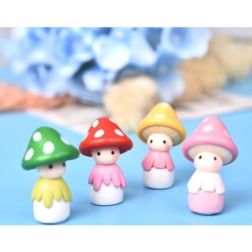 5pcs Mushroom Doll Figures Decor Mini Fairy Garden Animal Statue Miniature Garden Moss Micro Landscape Ornaments Resin Craft