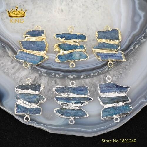 5pcs Layer Blue Kyanite Slice Connector Charms for Jewelry making,Kyanite Pendant Findings