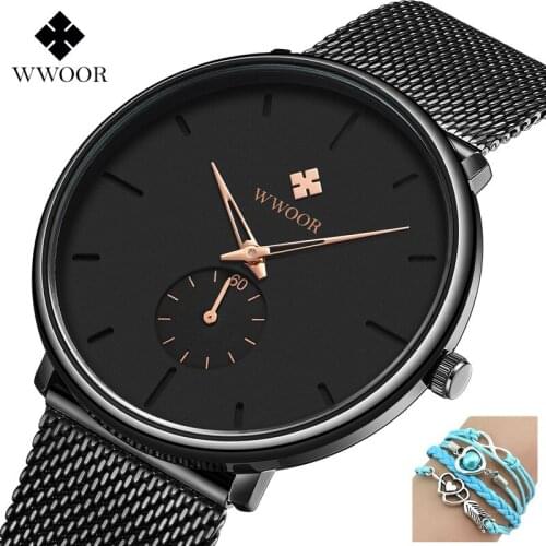 2019 WWOOR Top Brand Mens Watch Mens Net with Waterproof Quartz Watches Ultra-thin Simple Style Student Watch Relogio Masculino