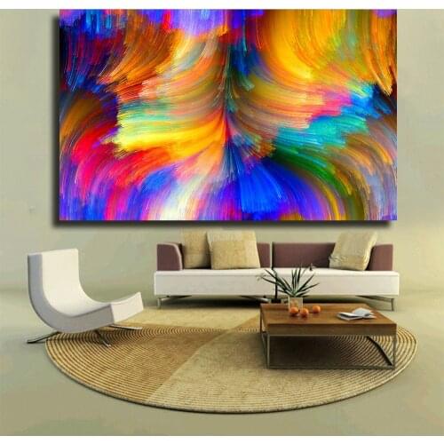 CHENFART Modern Canvas Prints Oil Painting Abstract Abstract Bright Color Curves Wide Wall Art no Framed Home Decor
