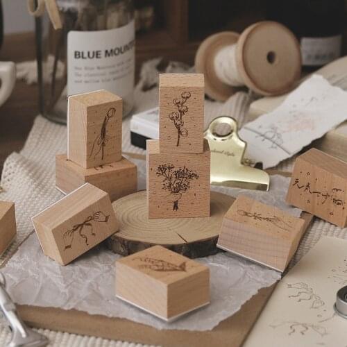 Lily flower cotton bow tie design wood rubber stamps INS style scrapbooking DIY cards decorative vintage cute stamp