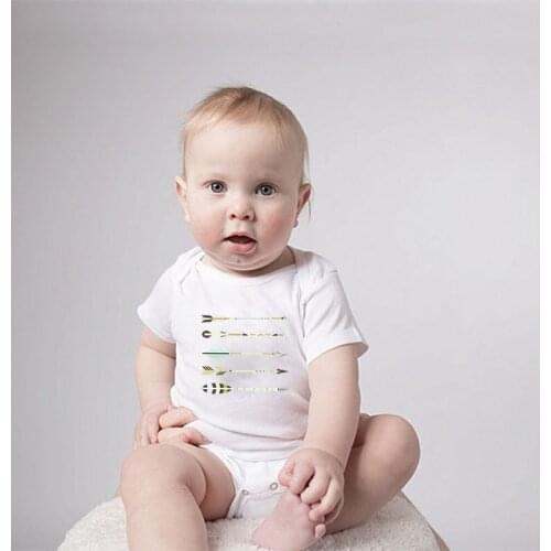 DERMSPE 2019 New Infant Summer Newborn Boy Girl Short Sleeve Letter A Picture Of Five Arrows Cotton Romper Baby Clothes White