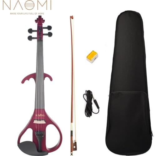 NAOMI Electric Violin Right Handed Size 4/4 Size Electric Silent Violin Set w/ Brazilwood Bow+Rosin+Bridge+Canvas Case Dark Red