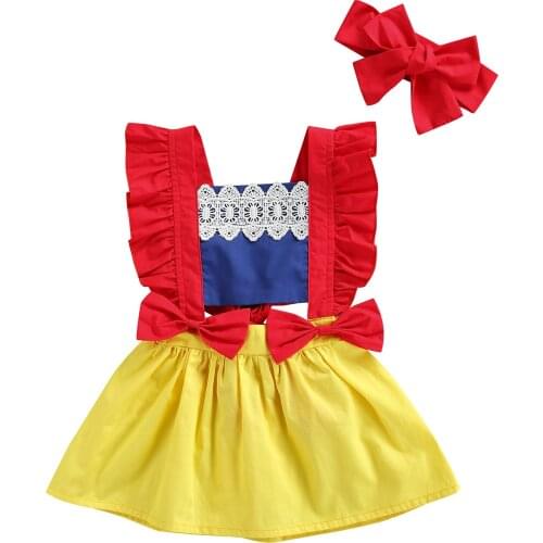 FOCUSNORM 0-3Y Summer Lovely Baby Girls Dress Bowknot Ruffles Sleeve Lace Floral Patchwork A-Line Mini Dress