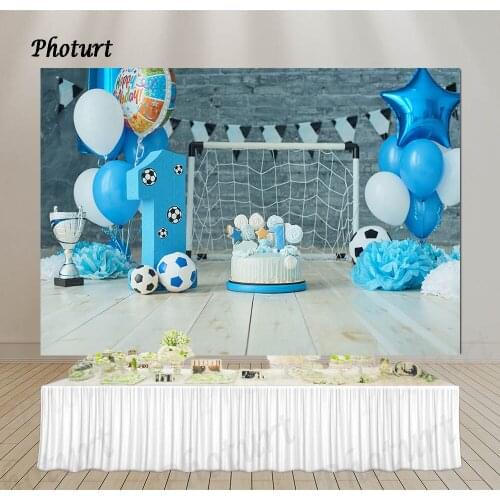 PHOTURT Football Net Backdrop Kids 1st Birthday Party Background Blue Balloon Vinyl Polyester Photography Banner Decorate Props