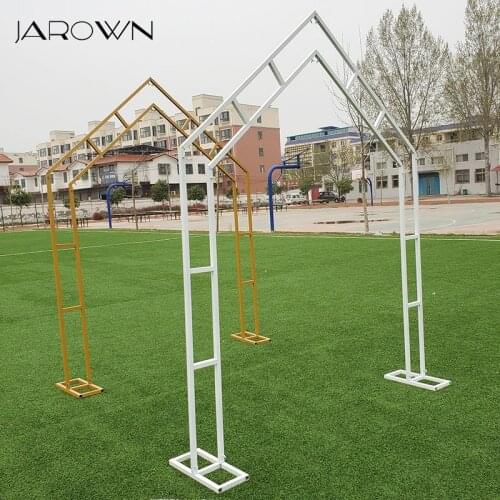 JAROWN New Double Pole House Shape Reinforcement Arches Wedding Props Wrought Iron Pentagonal Flower Stand Stage Arch Decoration