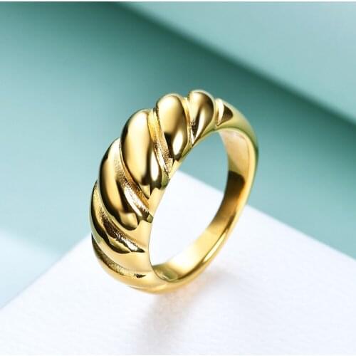 Classic Retro Stripe Gold Color Stainless Steel Rings Men Women Charm Engagement Rings Male Jewelry