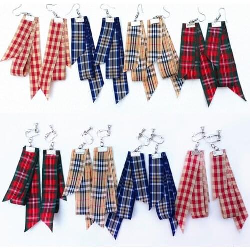Classic Colors Check Stripe Drop Earrings for Women Harajuku Handmade Fabric Plaid Striped Dangle Earring Hook Girl Jewelry Gift