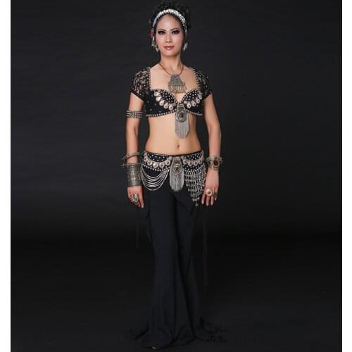 Professional Dancewear Tribal Belly Dance Clothes 3pcs Choli Top Belt Pants Women Bellyance Costume Set Pants Costume