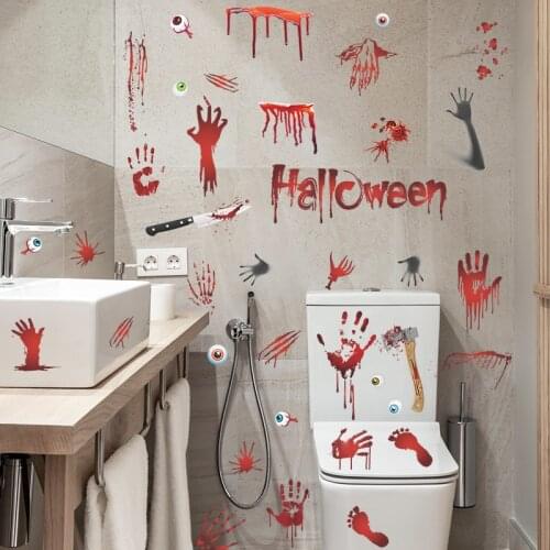 Bloody Handprints Footprints Halloween Party Atmosphere Wallpaper Window Glass Stickers Wall Stickers Self-Adhesive