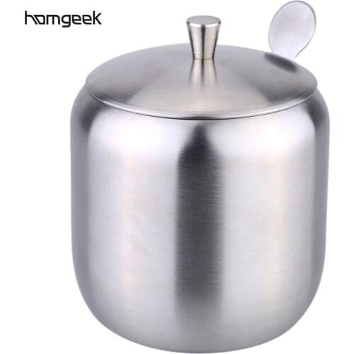 Stainless Steel Home Storage Kitchen Tool Accessories Drum Shaped Cruet Seasoning Pot Sugar Coffee Can Container with Spoon