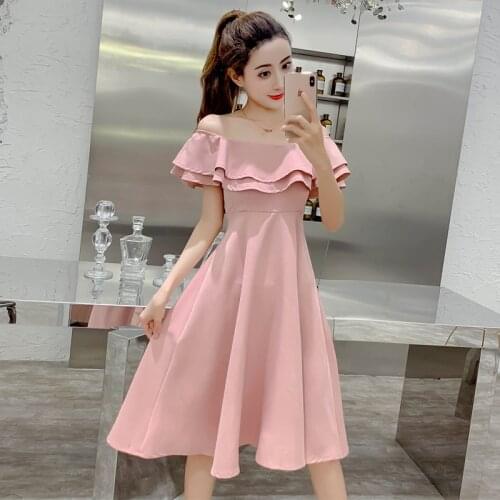 Summer Dress Women 2019 Casual Elegant Slim A-line Dresses Ladies Party Sexy night Dress Slash Neck Off Shoulder Dresses