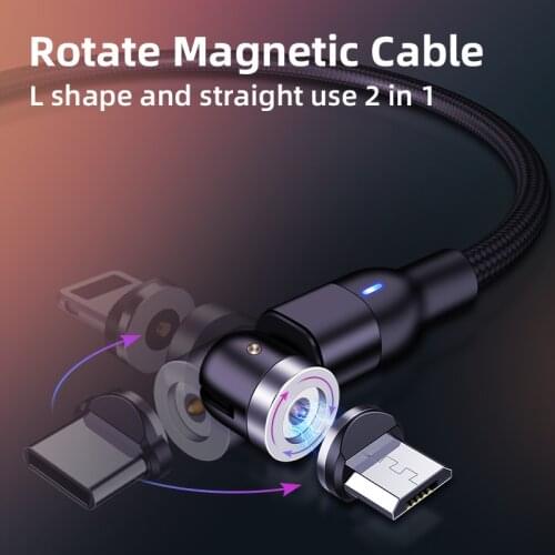 360º+180º Rotate Magnetic USB Cable Micro usb Type C Charger Mobile Phone Cable Cord Fast Charging For iPhone 11 Samsung Phones